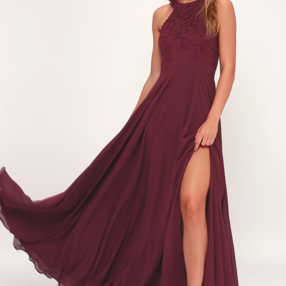 Picture Perfect Burgundy Lace Maxi Dress